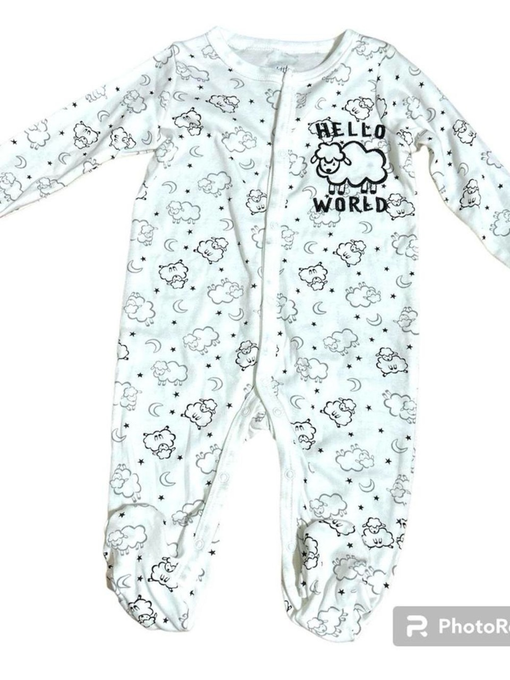 Little & Love Baby Hello World Footed Sleeper Pajamas Sheep Moon Star Snap 6/9M